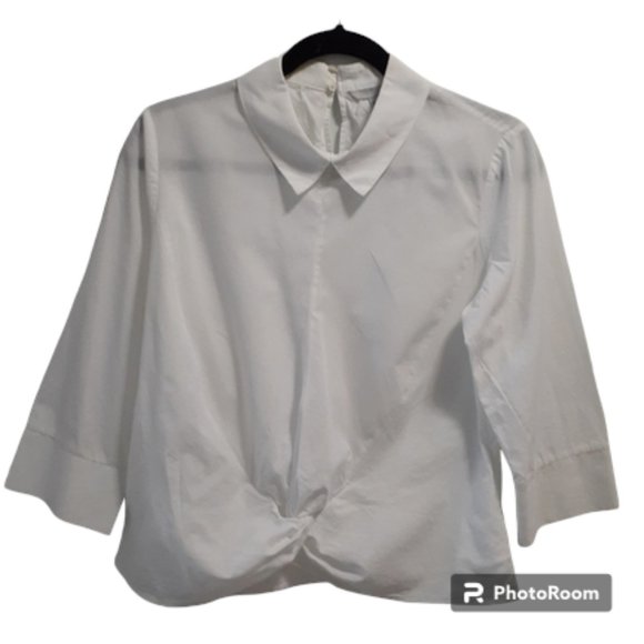 H&M 3/4 Length Sleeve White Cotton Shirt - Size 12 - Picture 1 of 5